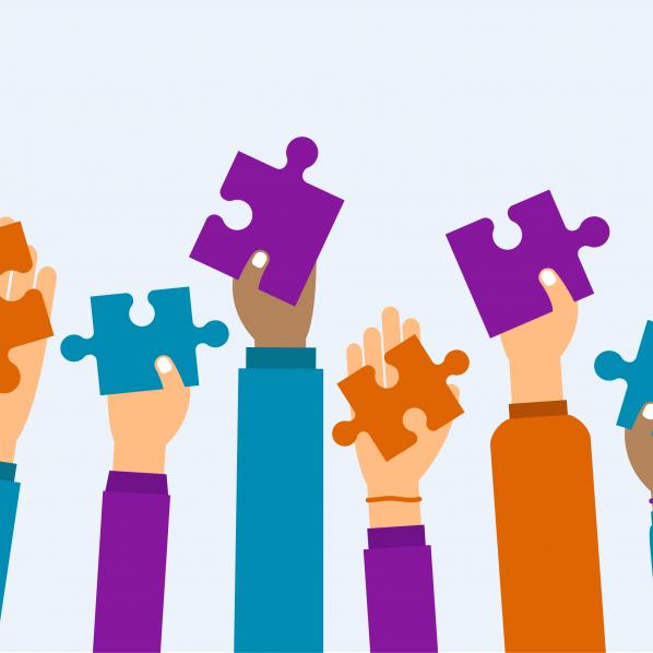 Illustrations de bras tendus avec des pièces de puzzle pour s'aider